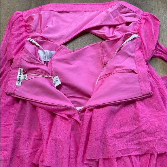 For Love and Lemons Pink Maxi Dress Small Tiered Skirt Semi Sheer - Picture 6 of 16